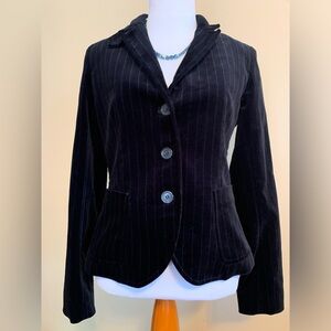 J CREW black 98% cotton Pinstripe velour textured Schoolboy blazer Size 2 VVGUC+